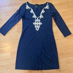 Lilly Pulitzer navy dress nautical Marina coastal resort 3/4 sleeve preppy XS